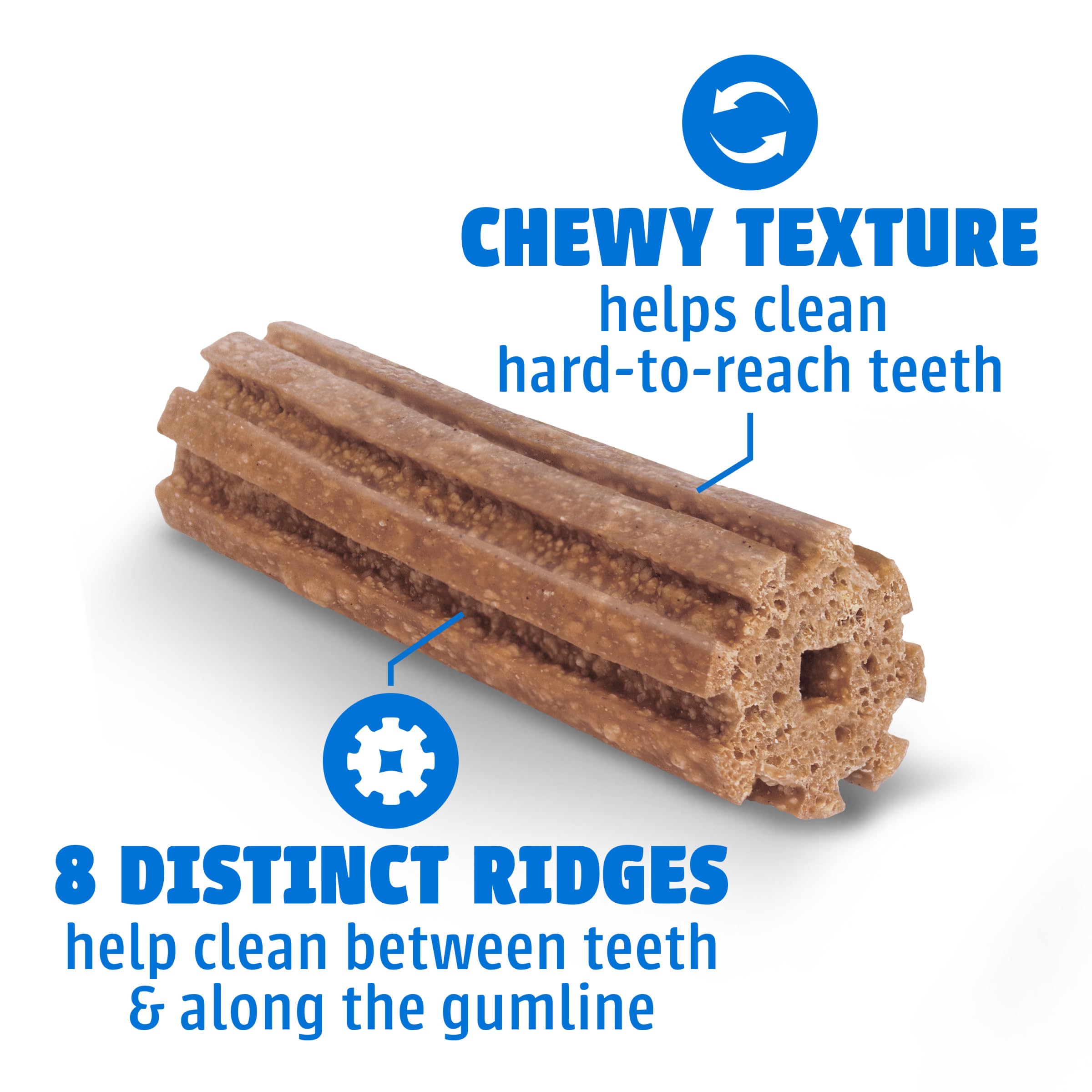 Dentalife large dog dental chews with a close-up view of the eight ridges.