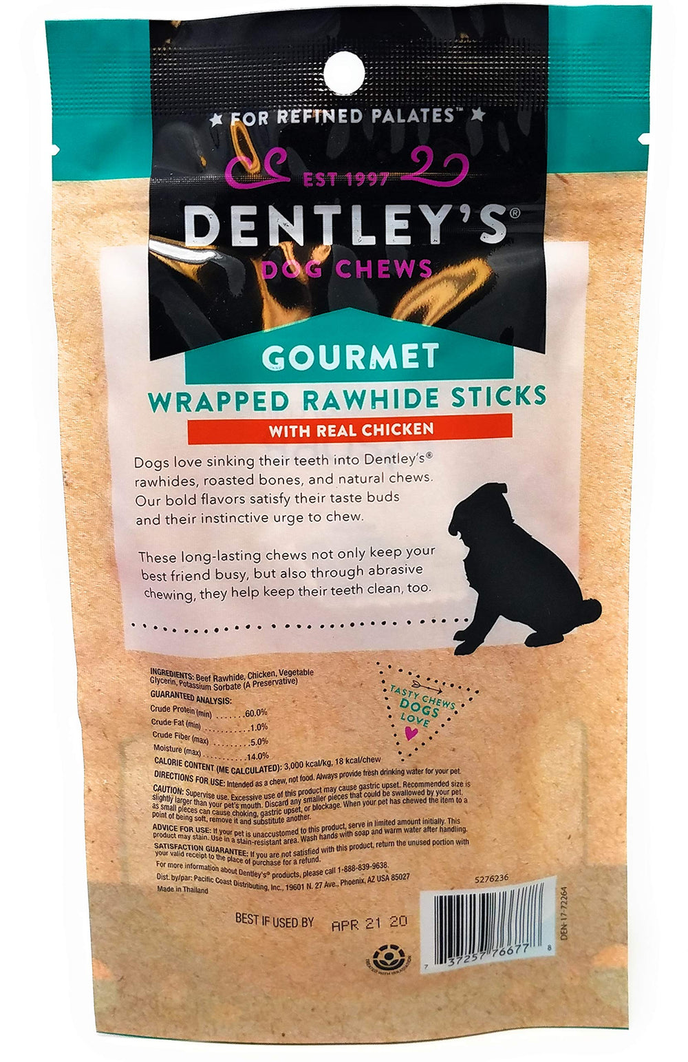 DENTLEY'S Gourmet Wrapped Rawhide Sticks showing the real chicken wrap.