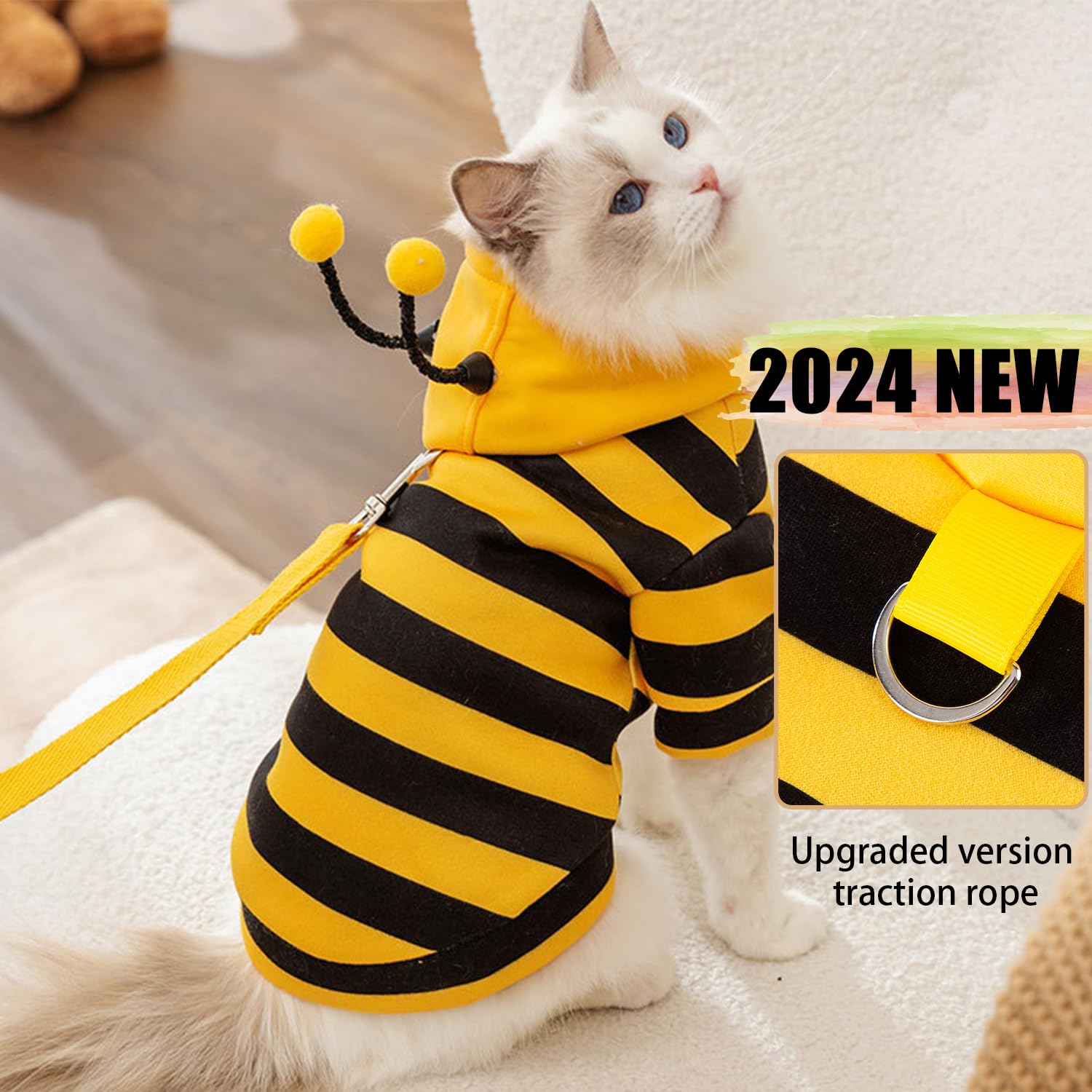 DENTRUN cat sweater with its bee-inspired costume design.