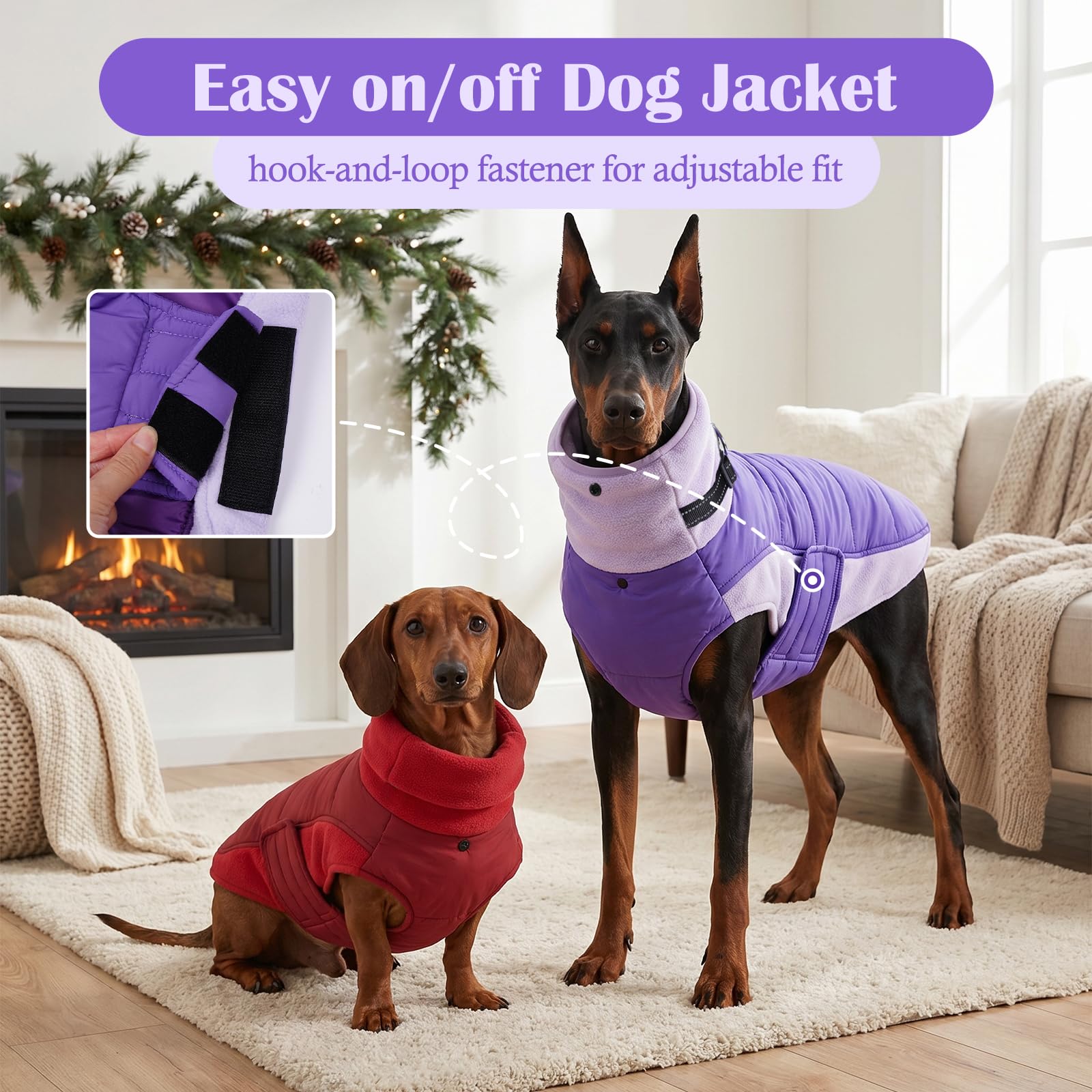 DENTRUN dog coat opened to show its double-layer fleece lining.