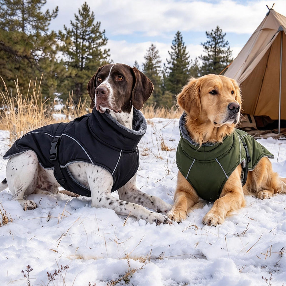DENTRUN Warm Dog Winter Coat showing its extended back hem.