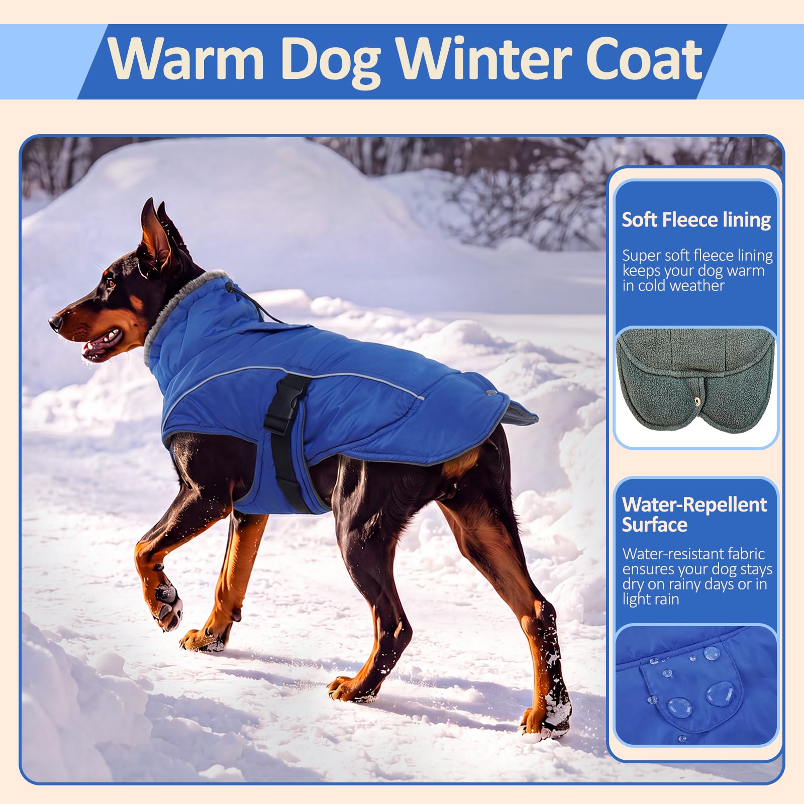 DENTRUN dog winter coat close-up of its plush fleece lining.