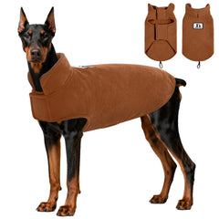 DENTRUN dog winter coat shown from the front.