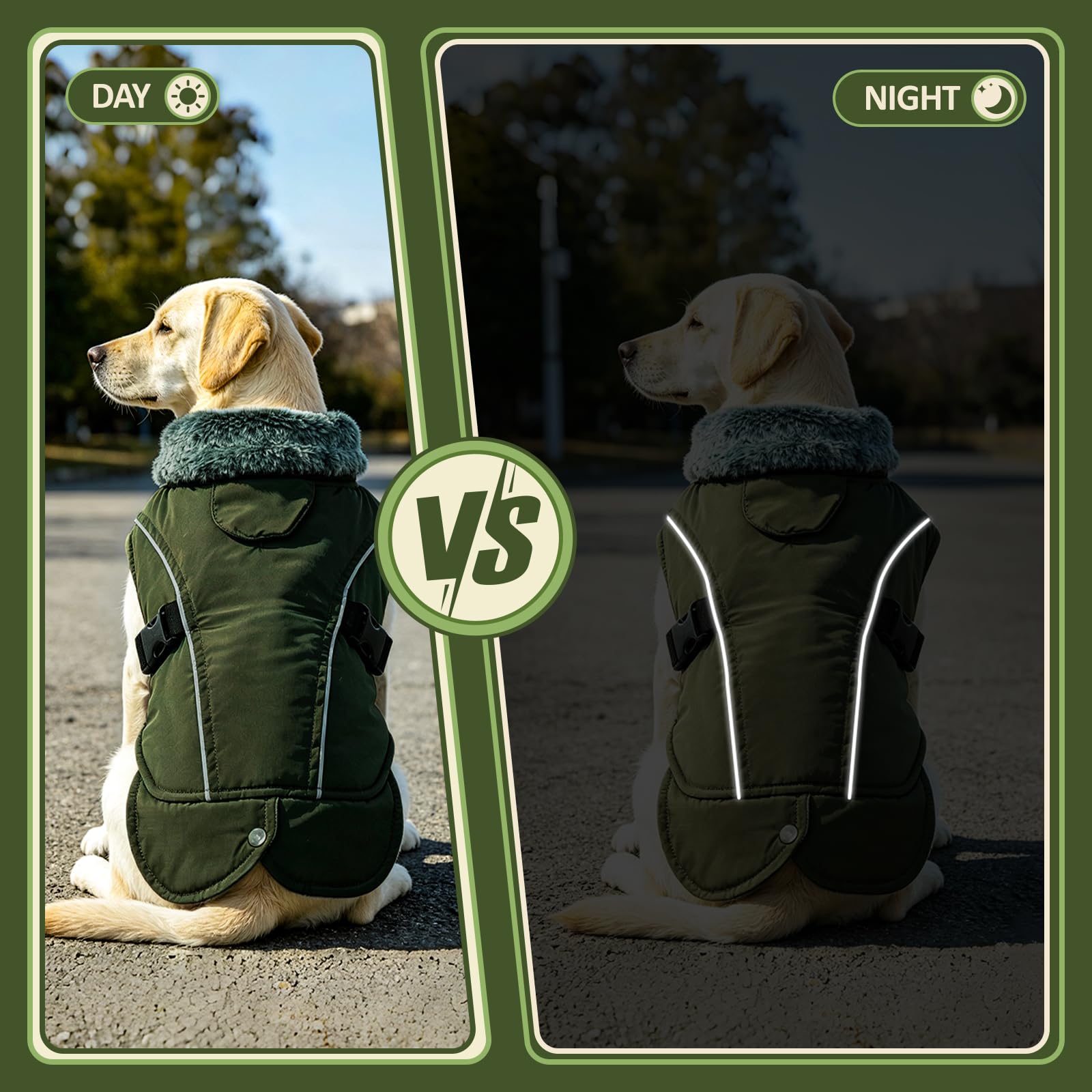 DENTRUN Warm Dog Winter Coat showing the opening for a harness leash.
