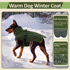 DENTRUN Warm Dog Winter Coat with two reflective strips on the back.