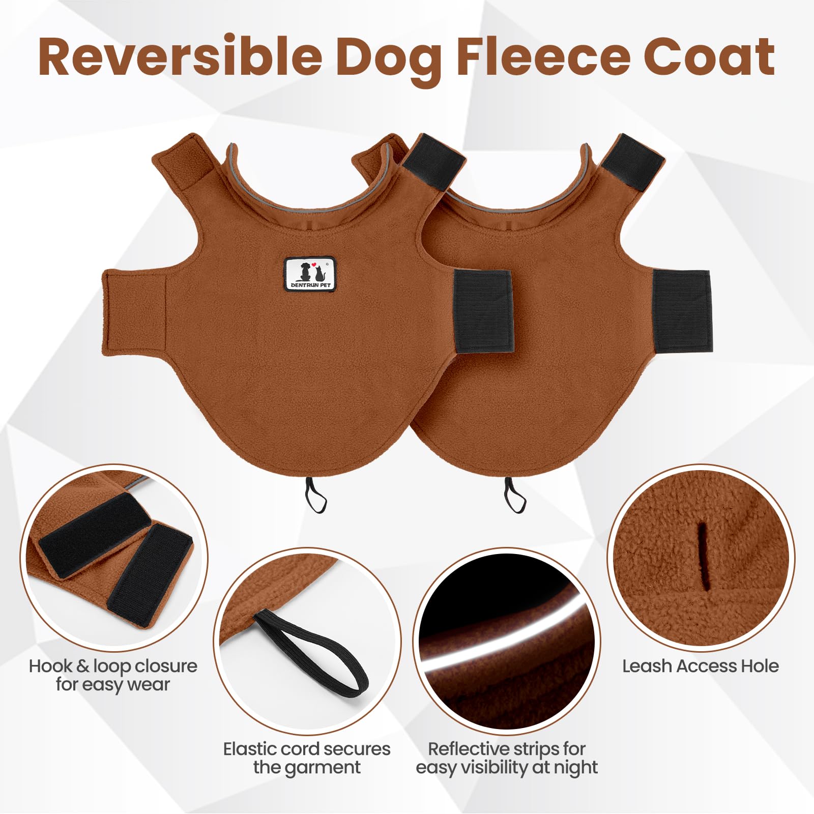 DENTRUN dog winter coat showing its reversible side.