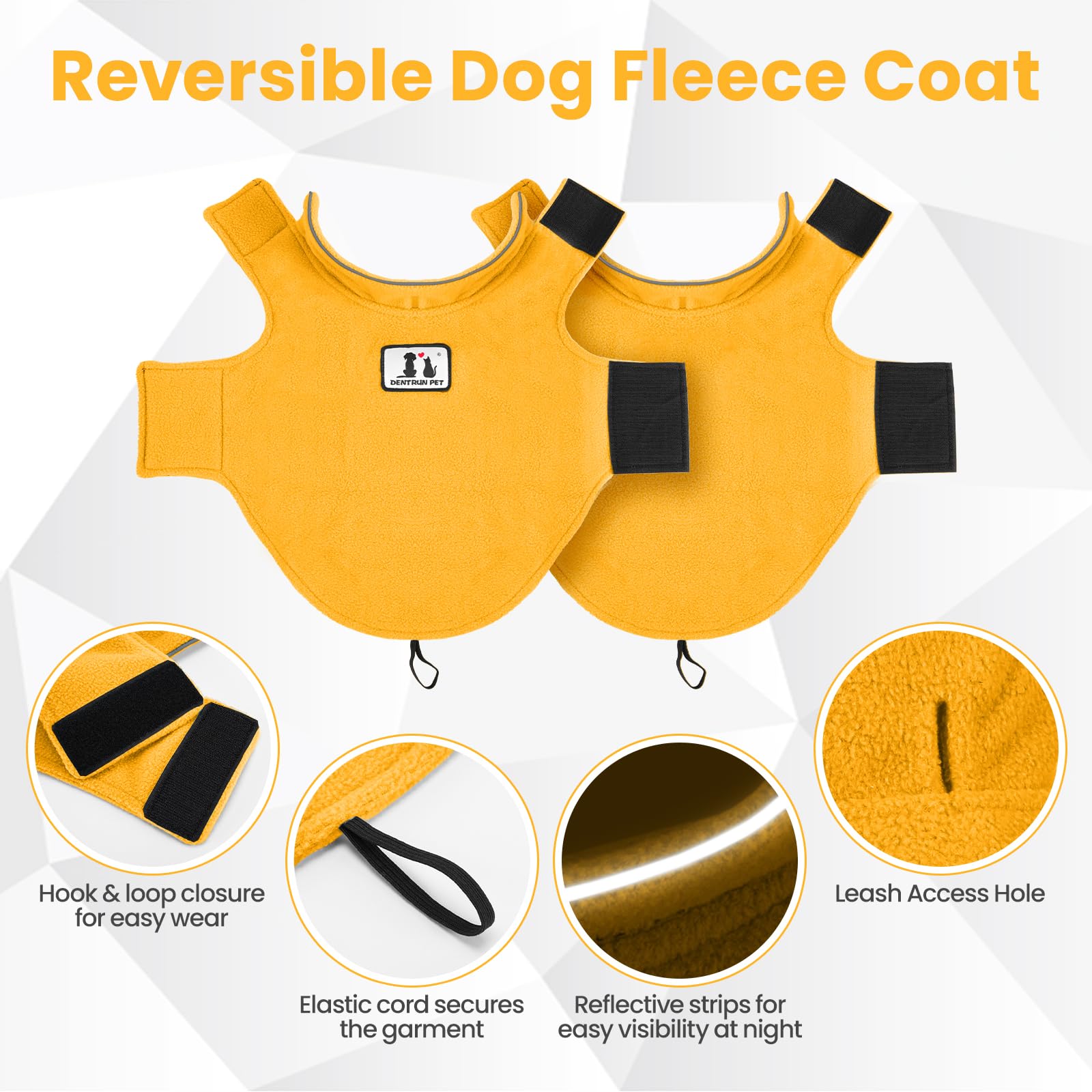 DENTRUN dog winter coat with reflective trim along the collar edge.