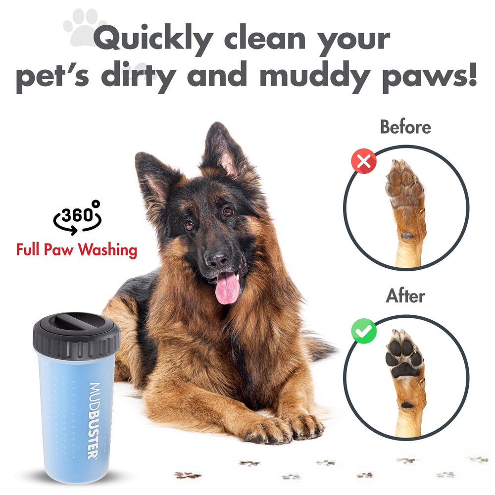 Dexas MudBuster large dog paw cleaner showing its lidded cup design.