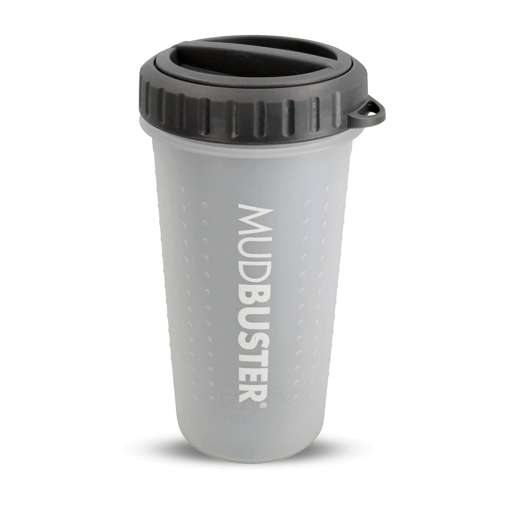 Dexas MudBuster Large dog paw cleaner shown from the front in light gray.