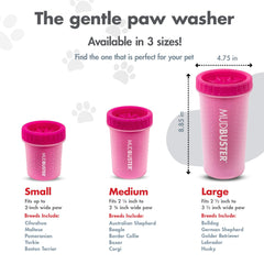 Dexas MudBuster dog paw cleaner shown cleaning a dog's paw.