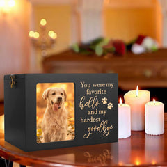 DGDCDV pet memorial urn featuring carved paw-print details.