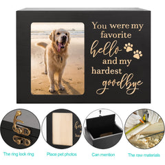 DGDCDV pet memorial urn highlighting the hand-carved pinewood exterior.