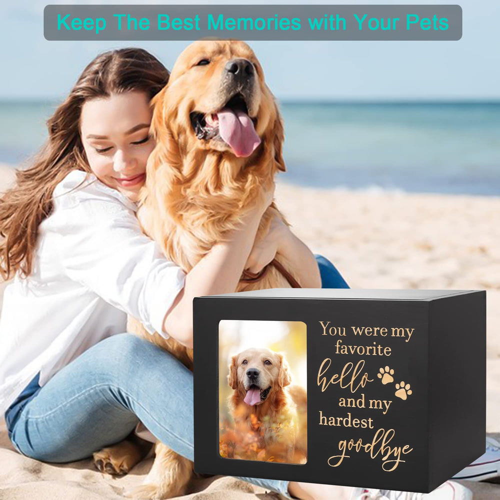 DGDCDV pet memorial urn shown with its size and capacity information.