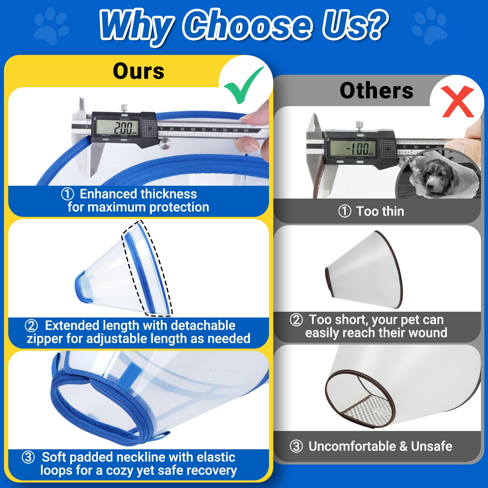 Didopet dog recovery collar detail showing the detachable zipper extension.