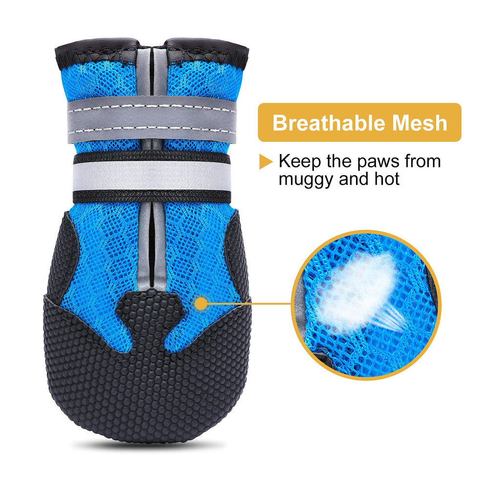Dimicoo dog boots close-up showing the breathable air-mesh fabric.
