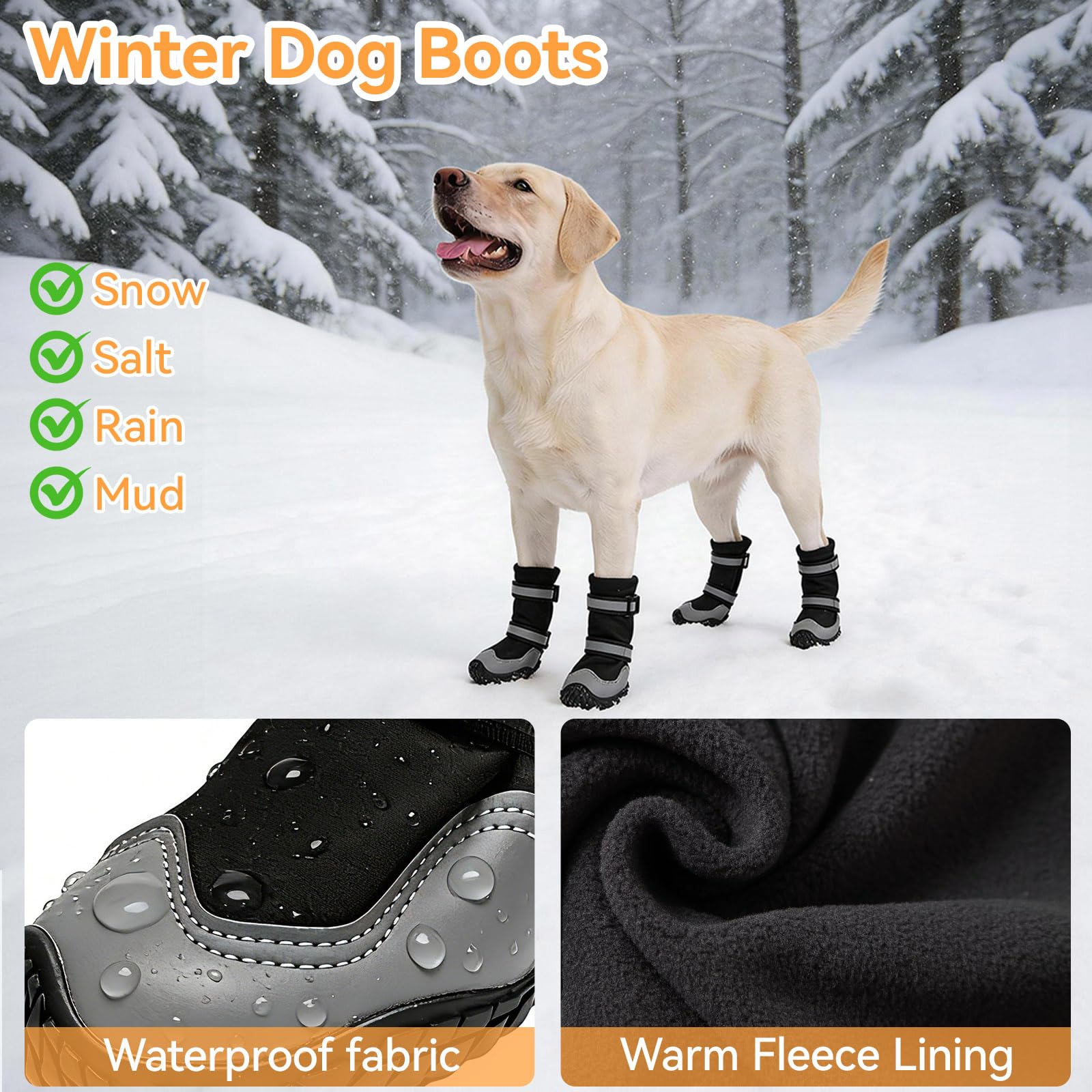 Dimicoo dog boots shown with the soft fleece lining visible.