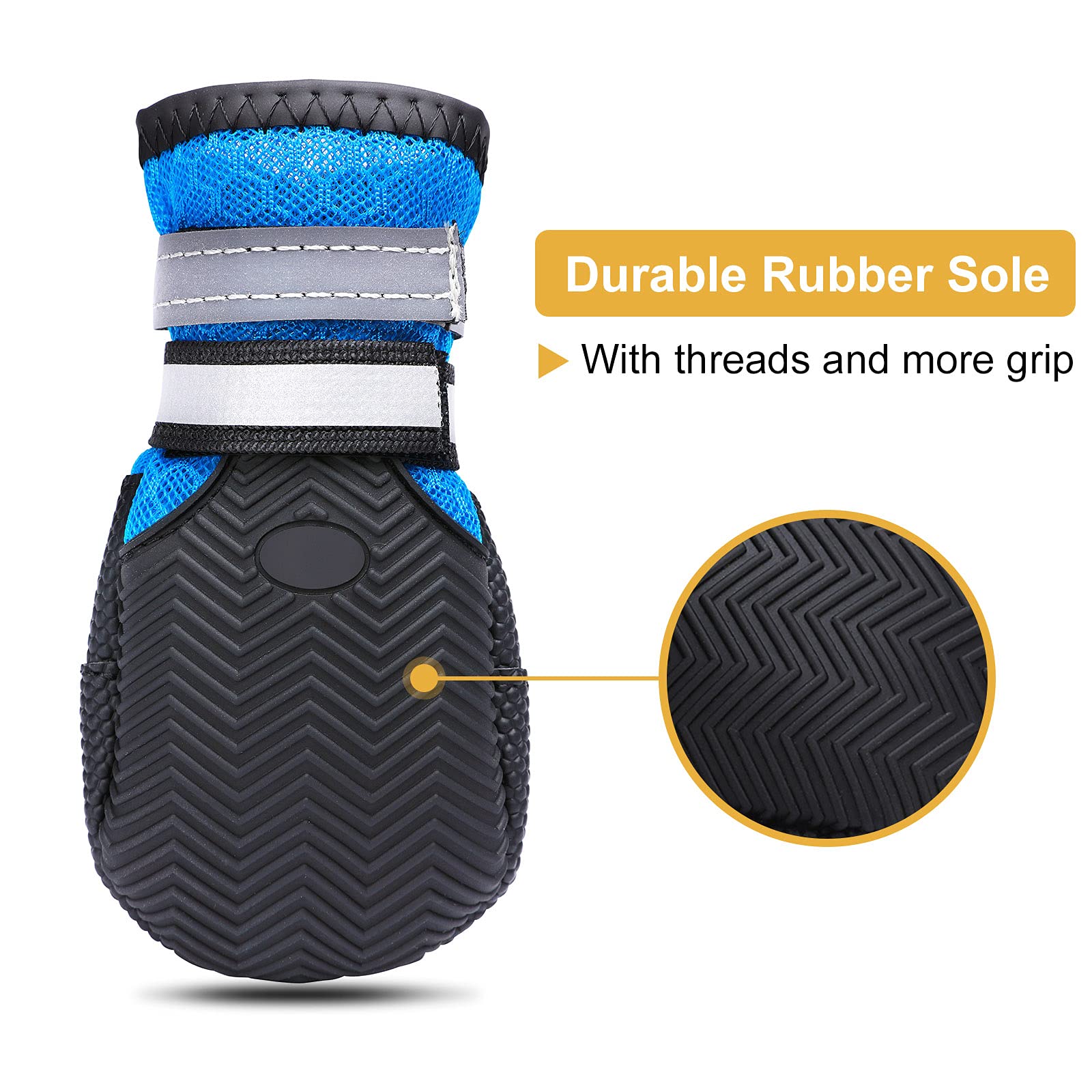 Dimicoo dog boots viewed from below to show the rubber sole tread.