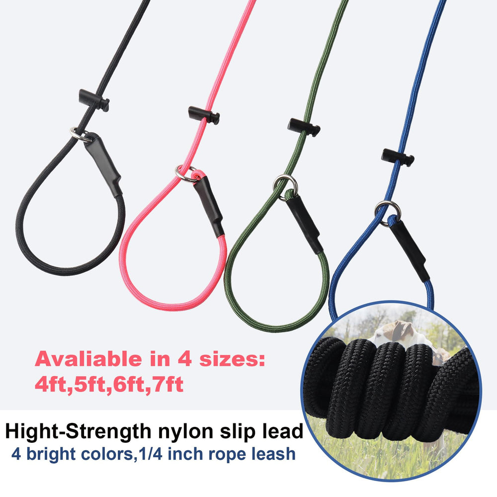 DISCPETSEC slip lead dog leash showing the spring-loaded adjustable stopper.