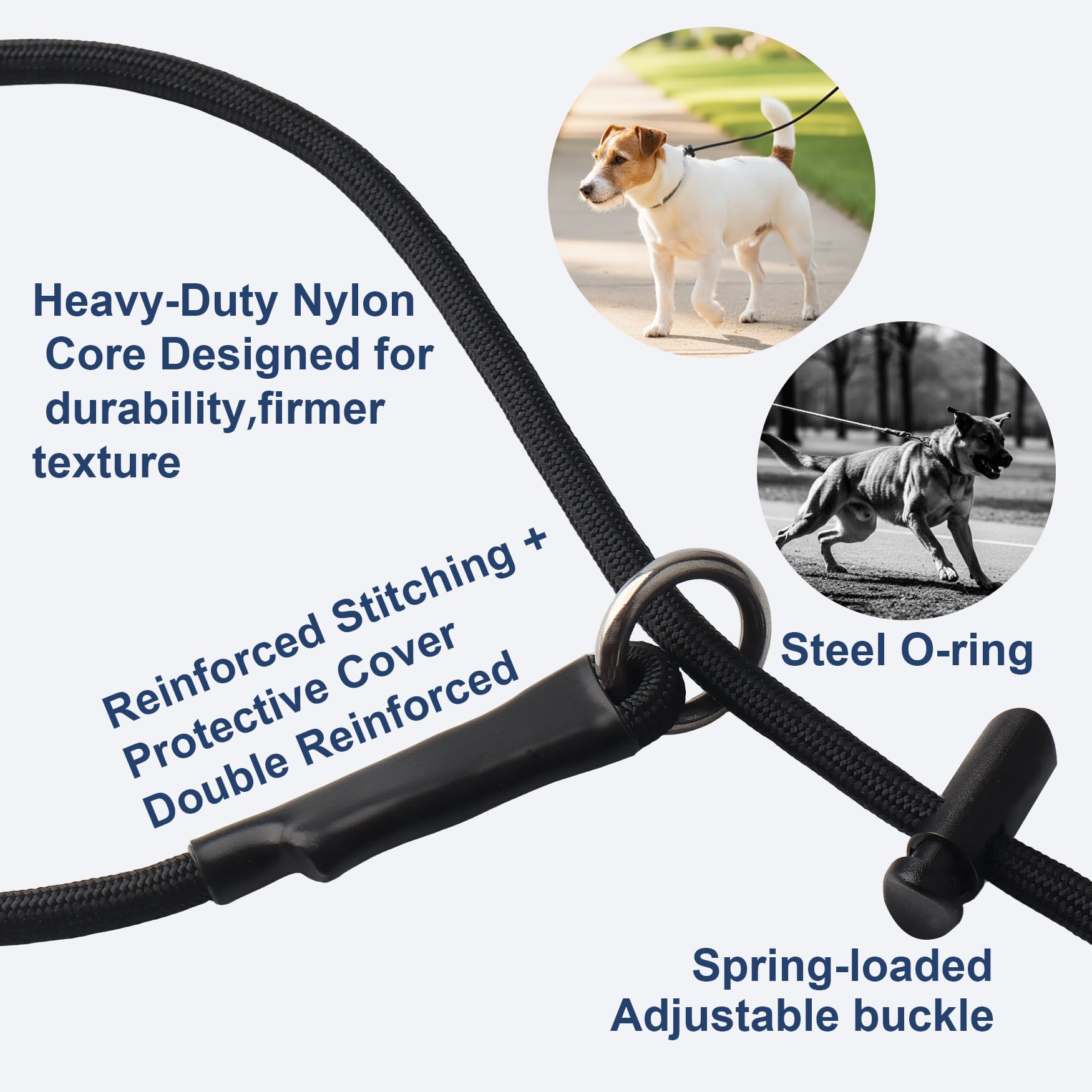 DISCPETSEC slip lead dog leash with its woven nylon rope in close-up.