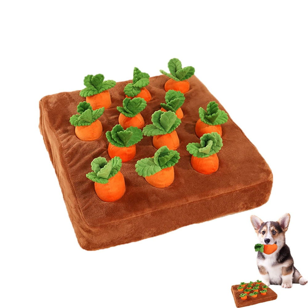 DIYGIFF carrot snuffle mat shown from the front with its plush carrot pieces.