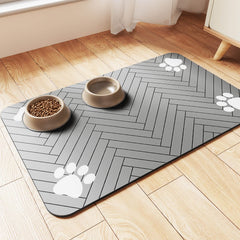 DK177 pet feeding mat shown in a full front view with its striped light gray design.