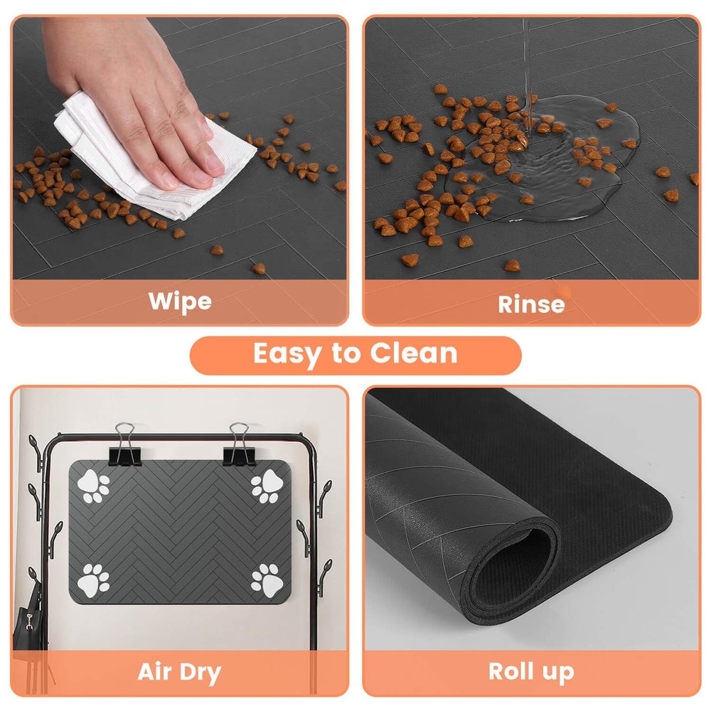 DK177 pet feeding mat absorbing a water spill on its surface.