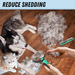 Docrok pet grooming brush and metal comb combo showing the comb's wide side.