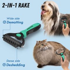Docrok pet grooming brush and metal comb combo showing the rake's wide side.