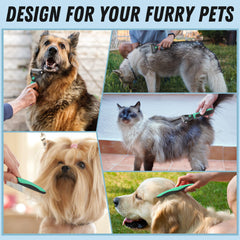Docrok pet grooming brush and metal comb combo being used to groom a pet.