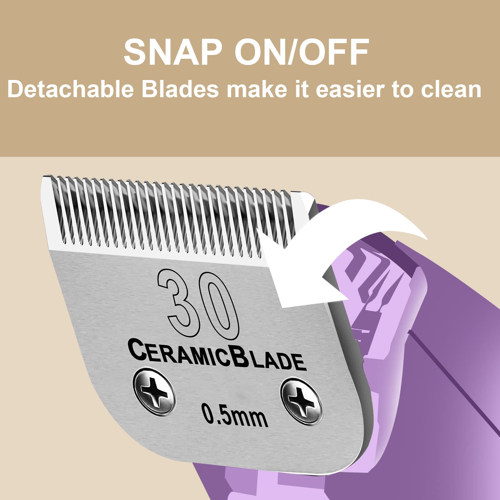 DODAER ceramic pet clipper blade close-up of the 440C stainless-steel comb.
