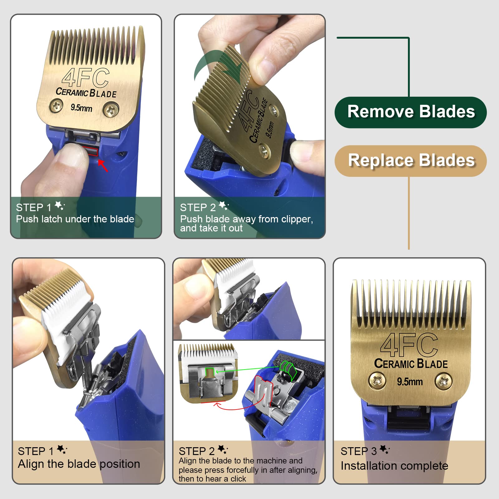 DODAER detachable dog blade detail showing its comb and shear blade construction.