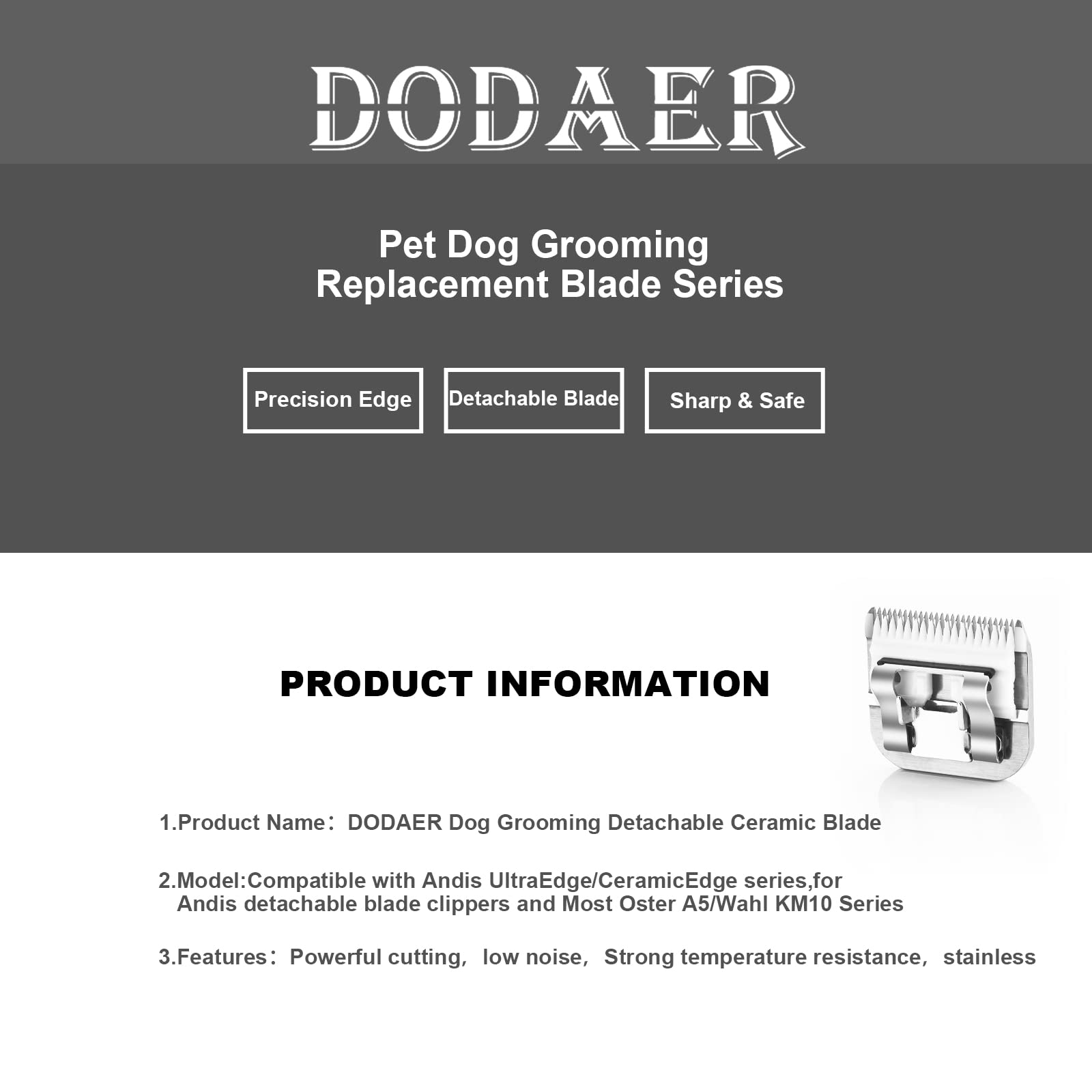 DODAER dog grooming blade set with the 5F blade in focus.