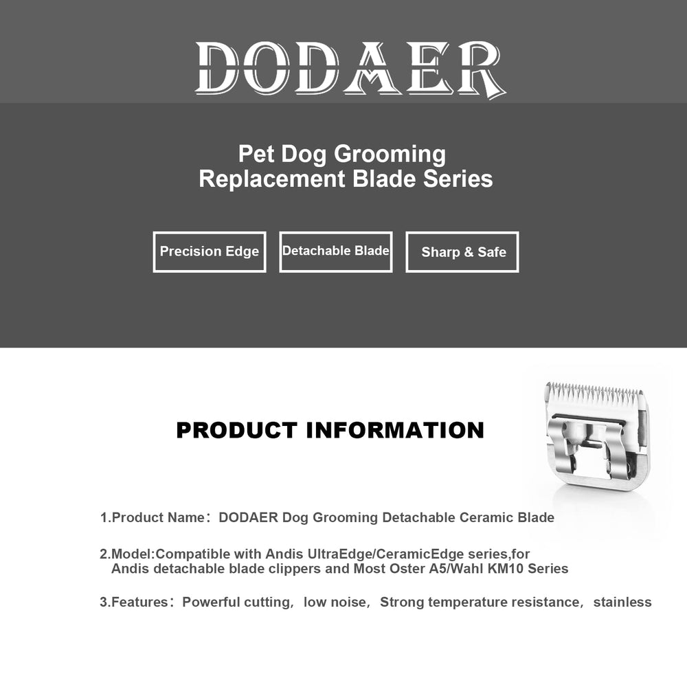 DODAER dog grooming blade set with the 5F blade in focus.