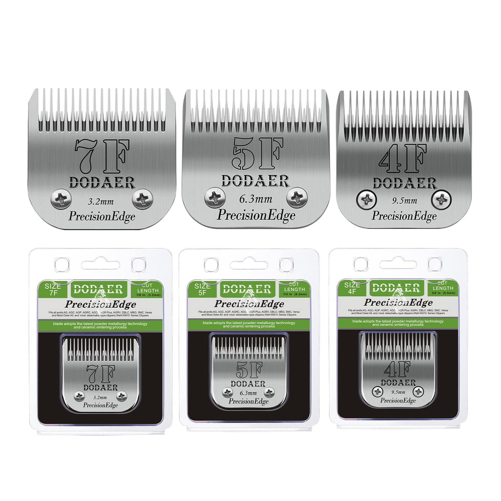 DODAER dog grooming blade set with the 7F blade in focus.