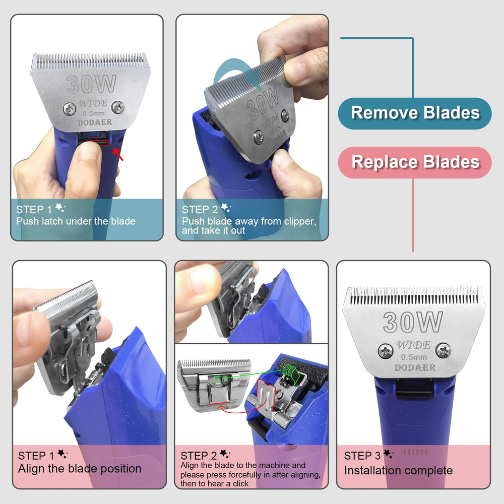 DODAER dog grooming blade shown fitted to a compatible clipper.