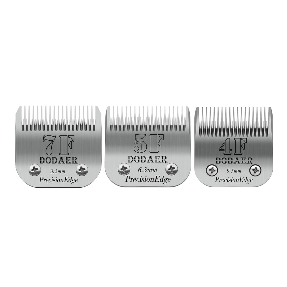 DODAER dog grooming blades set shown together in a front view.