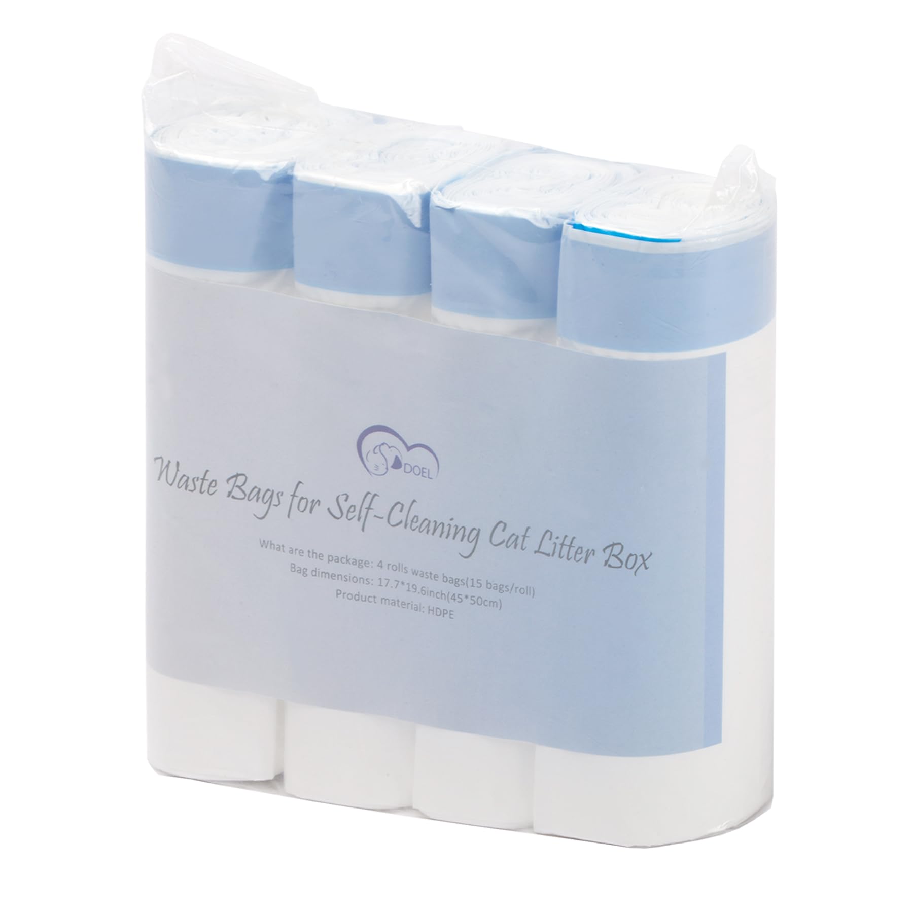 DOEL cat litter bags shown for cleanup and storage uses beyond the litter box.