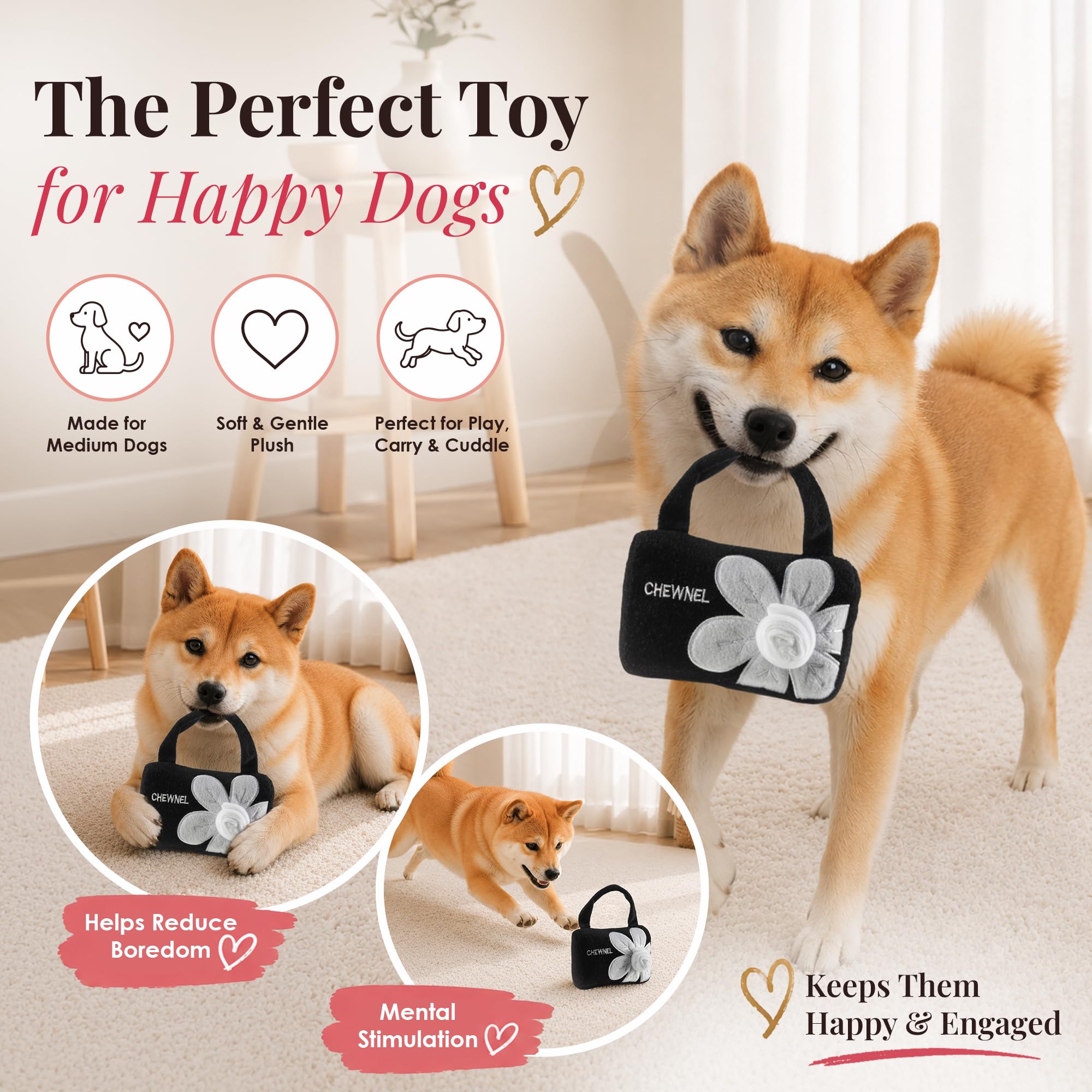 Dog Diggin Designs Chewnel Fleur Blanche plush dog toy shown from the back.
