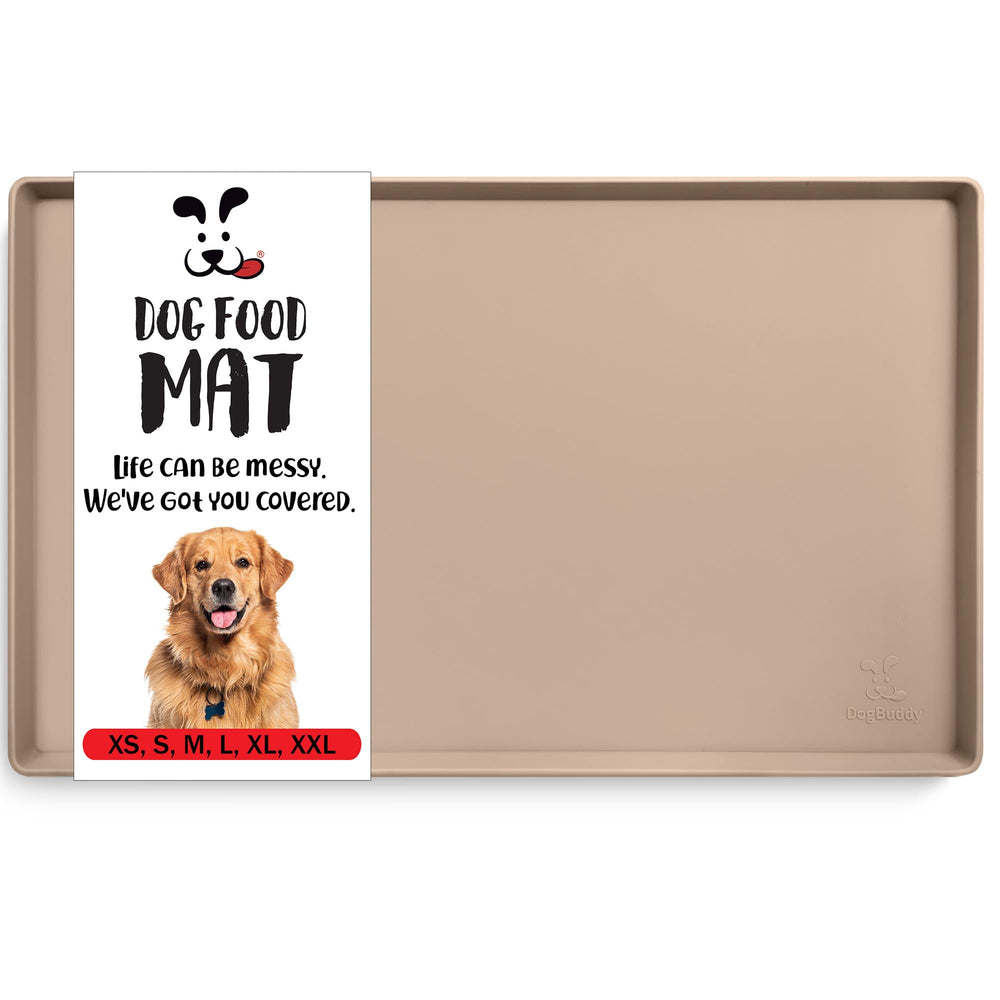 DogBuddy Dog Food Mat shown from the front with its raised edge visible.