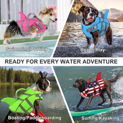 Dogcheer dog life jacket shown on a dog during a swim.