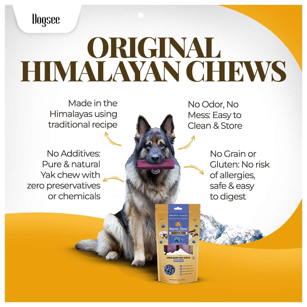 Dogsee yak cheese dental chews presented as a four-piece pack.