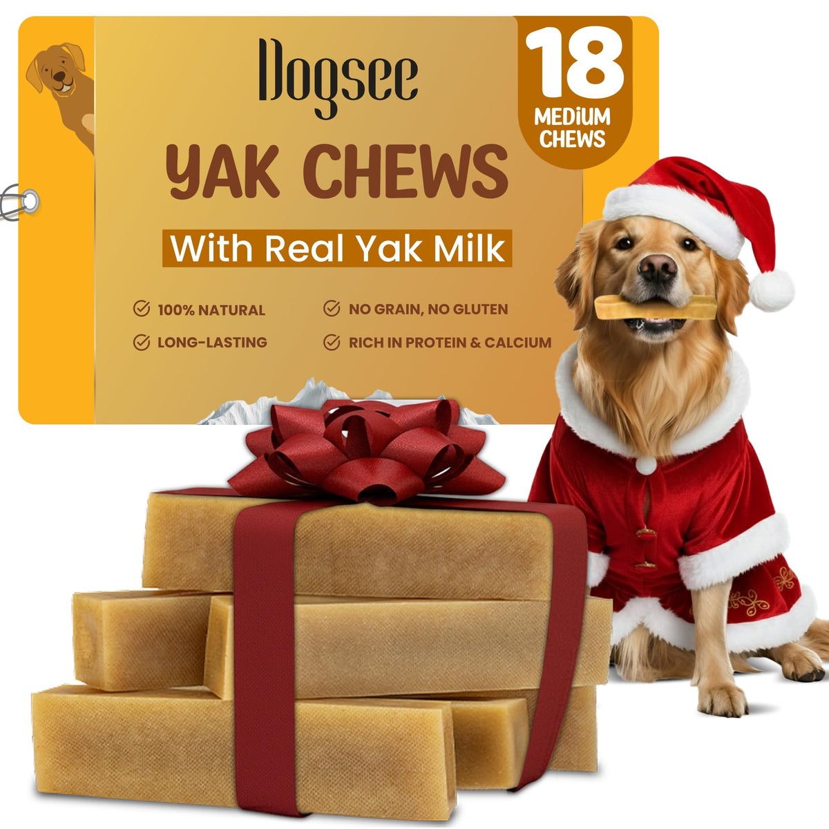 Dogsee Himalayan Yak Cheese Chews shown with the front of the pack.