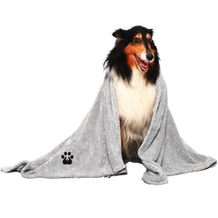 Dogvingpk dog towel shown from the front in grey.