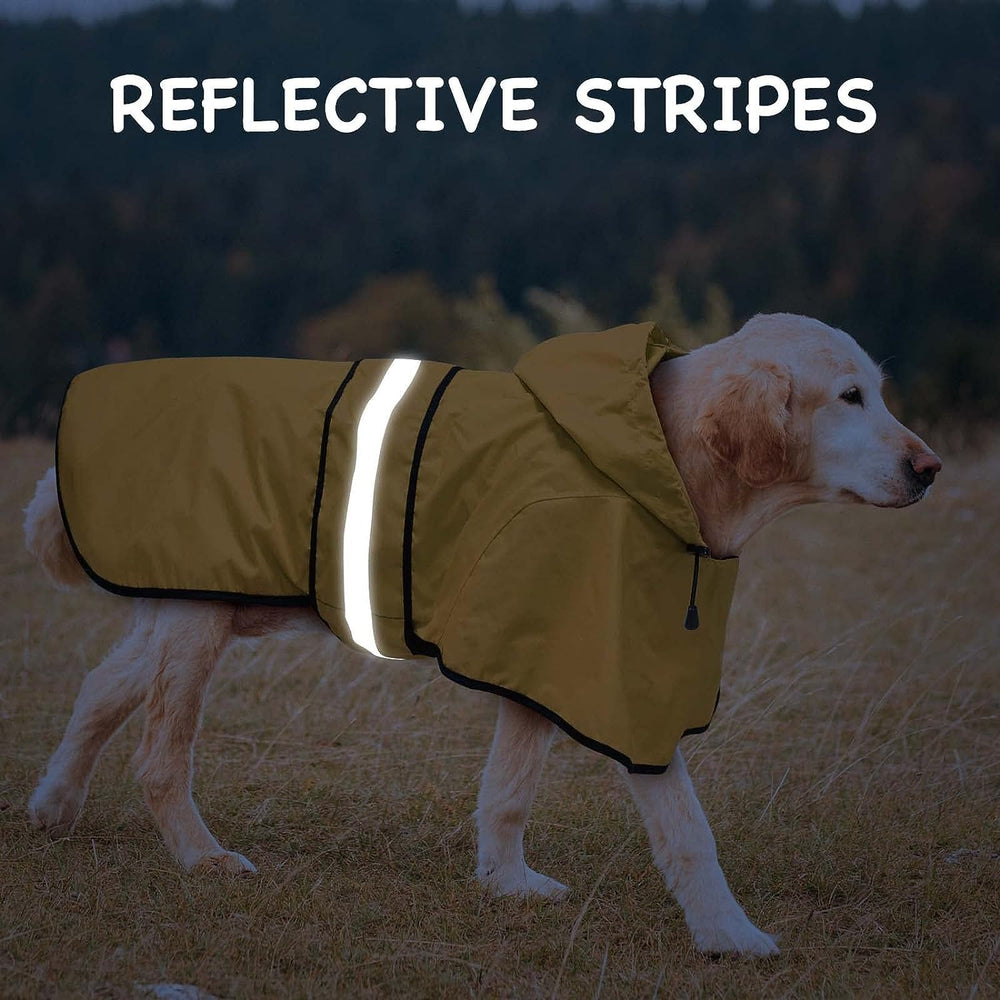 Dolitego dog raincoat detail showing its adjustable neck and belly straps.