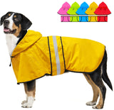 Dolitego dog raincoat shown from the front with its hood visible.