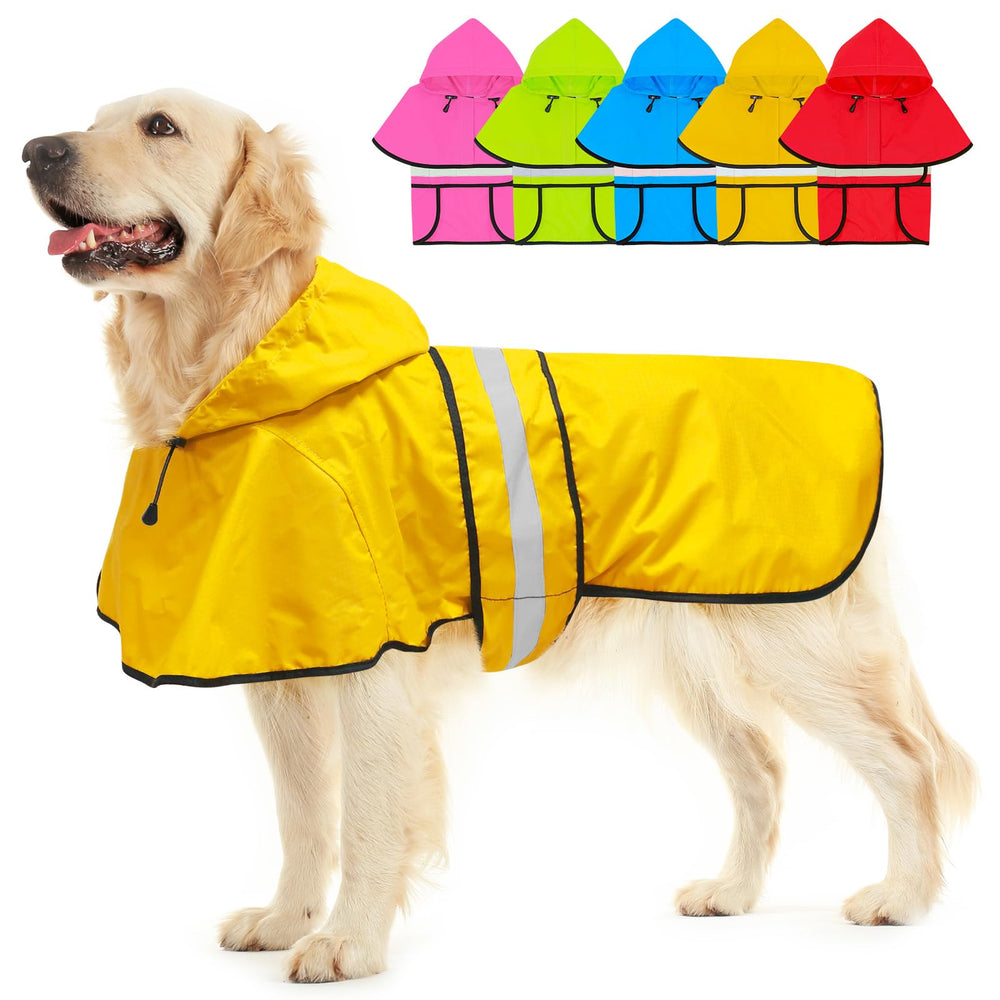 Dolitego dog raincoat shown from the side in yellow.