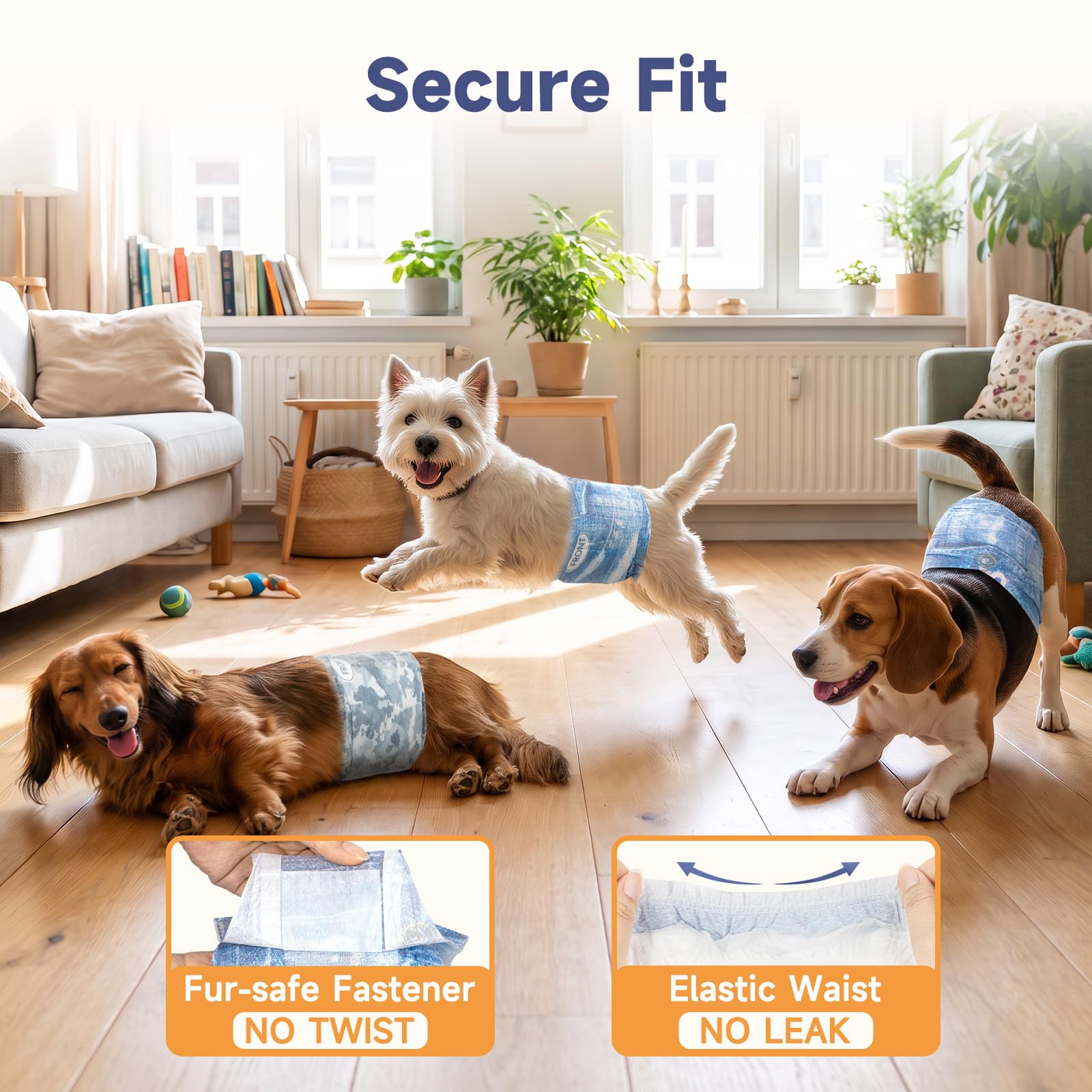 Dono male dog diapers in camouflage and stylish print patterns.