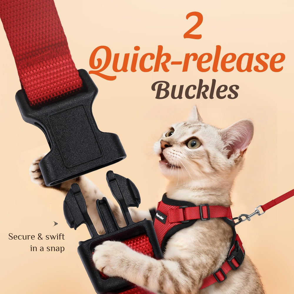 Dooradar cat harness detail showing the adjustable neck and chest snaps.