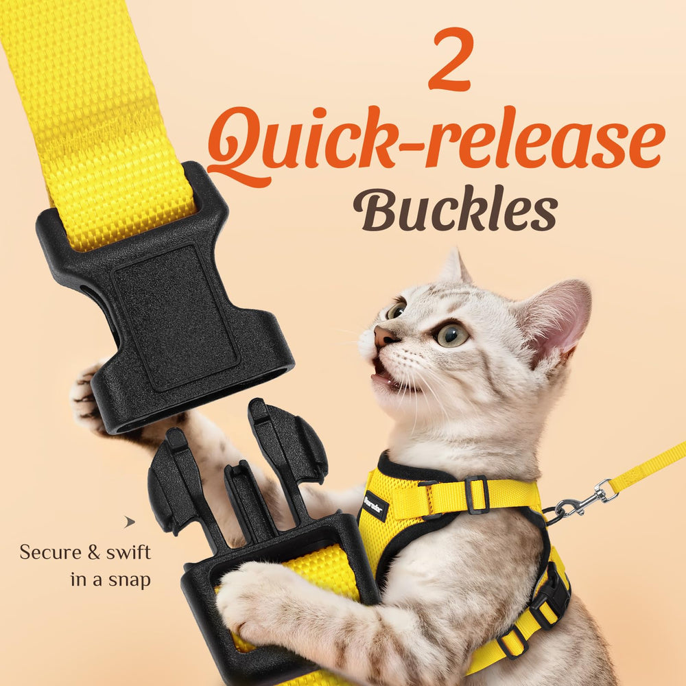Dooradar cat harness neck and chest adjustment snaps.