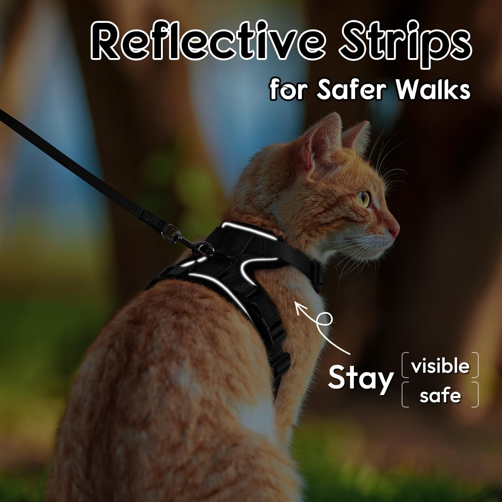 Dooradar cat harness showing the adjustable neck and chest snaps.